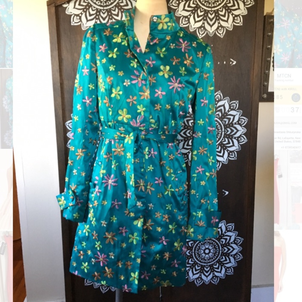 Rampage teal floral embroidered spring coat